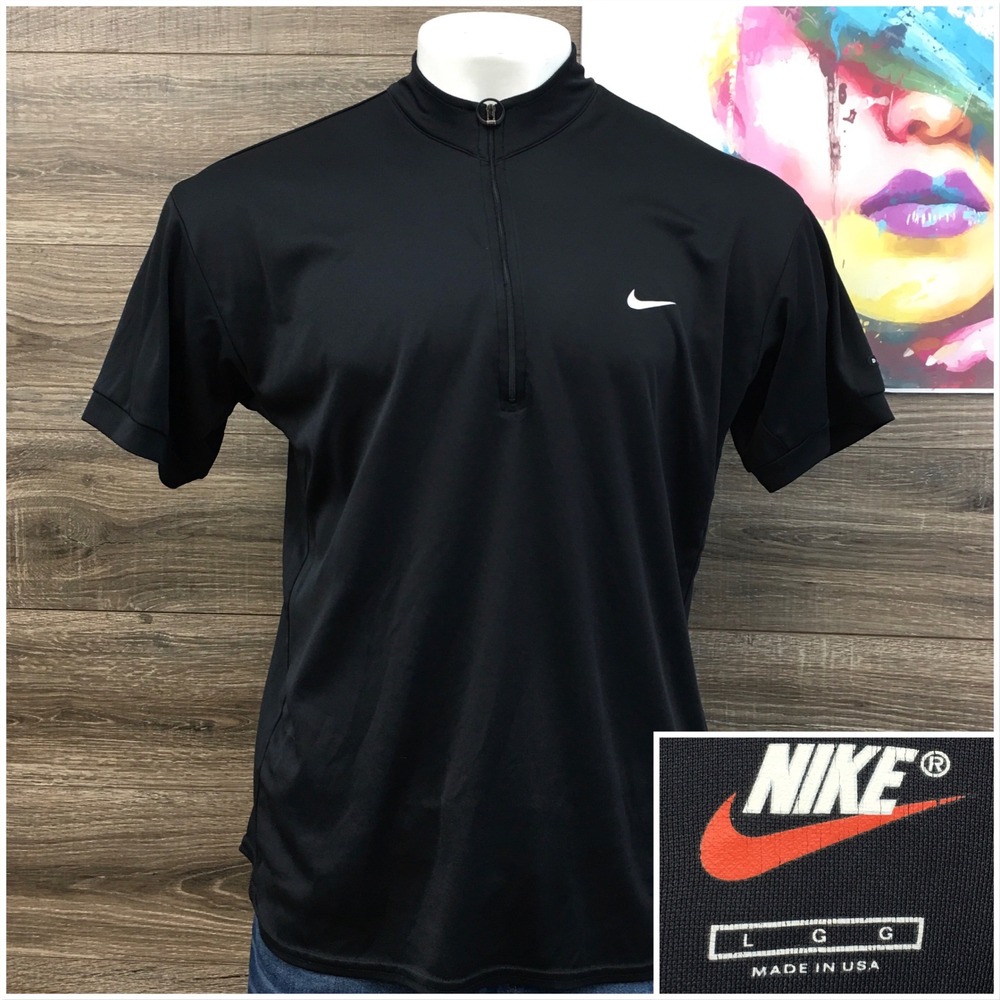 VINTAGE Nike Mens Dri-FIT Quarter Zip Short Sleeve Shirt Black Large Made in USA